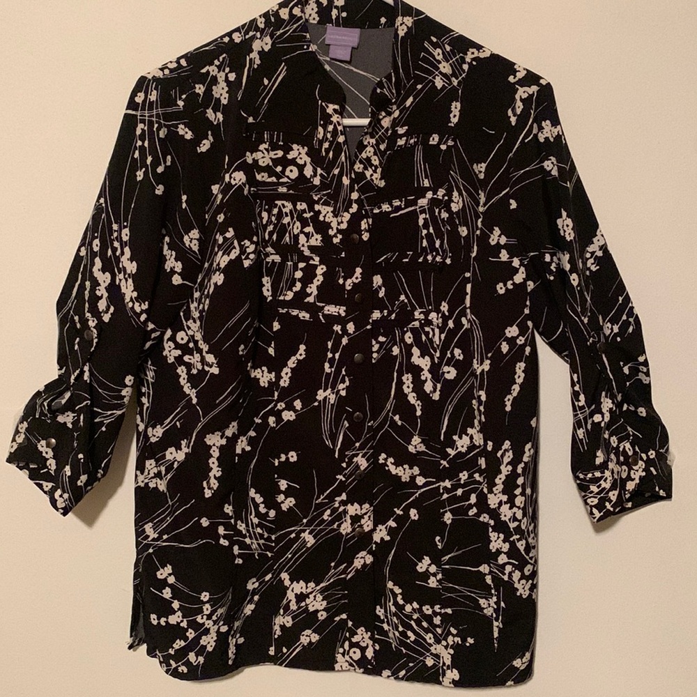 Laura Scott Button Down Floral Print Blouse
